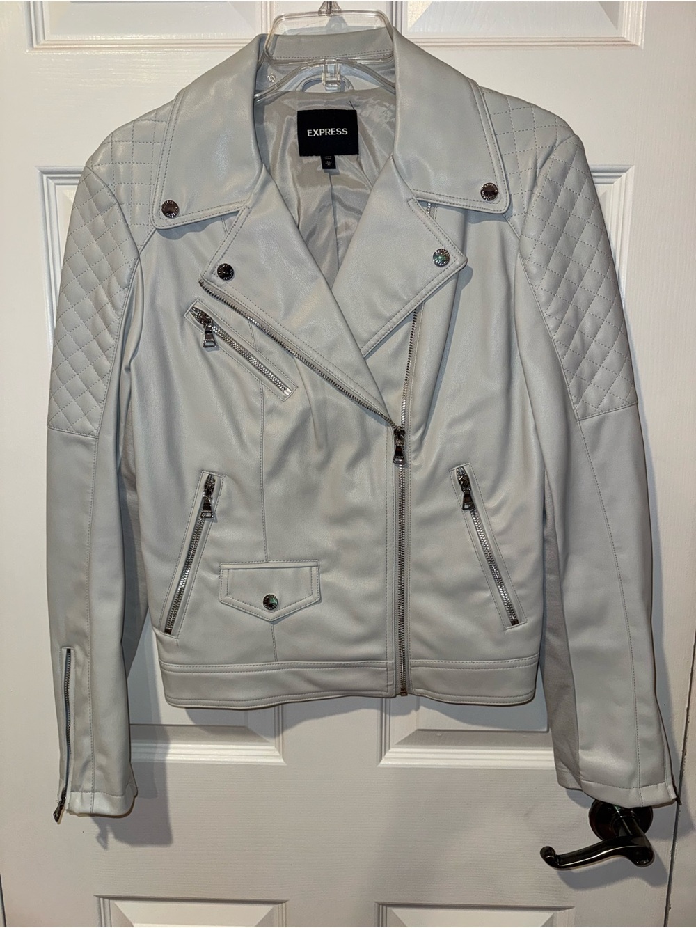 Express Women's Light Blue Quilted Moto Jacket
